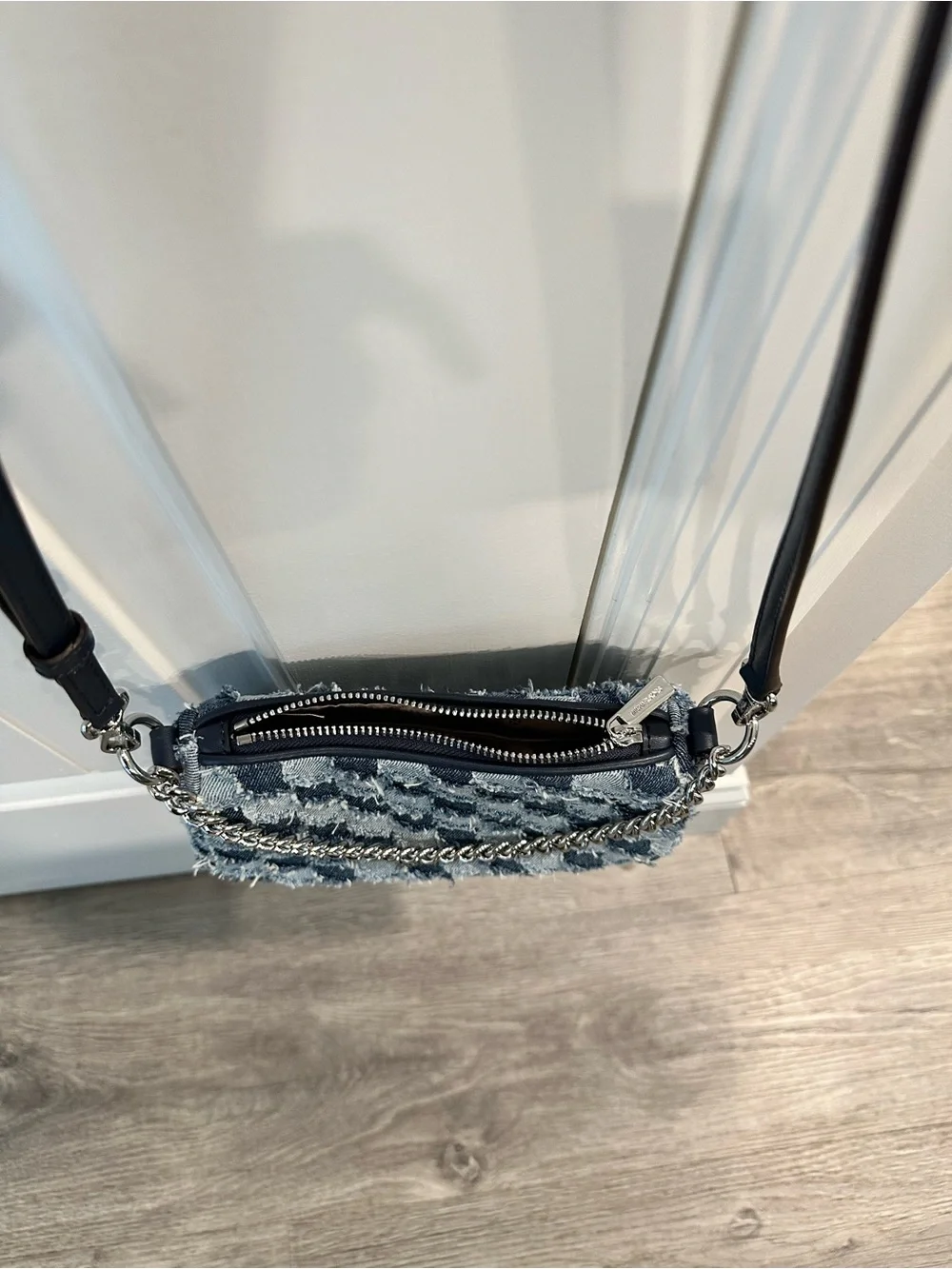 Michael Kors Blue Denim Houndstooth Chain-Trim Crossbody